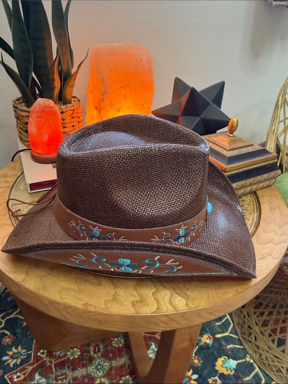 YUMI Brown Western Cowboy Hat Turquoise Embroidered NWT - Picture 5 of 12